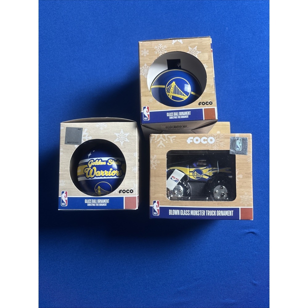 NBA Golden State Warriors Christmas Glass Ornaments Lot Of 3 New